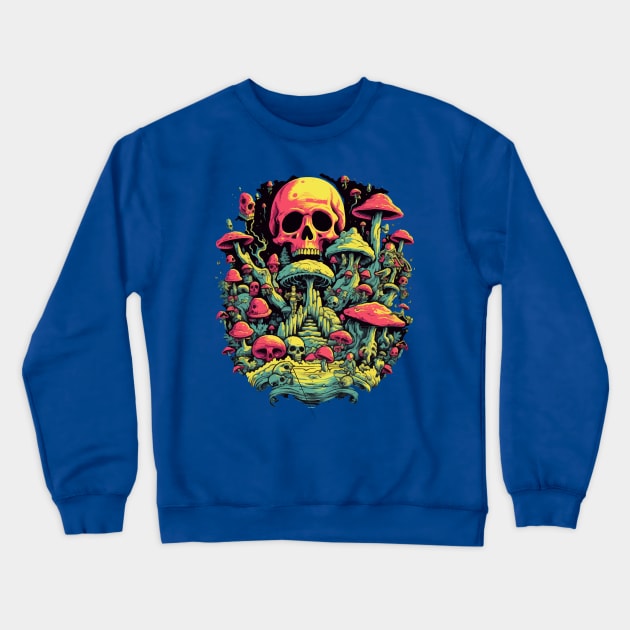 Psychedelic Mycology: Skulls & Shrooms Fusion Crewneck Sweatshirt by miskel